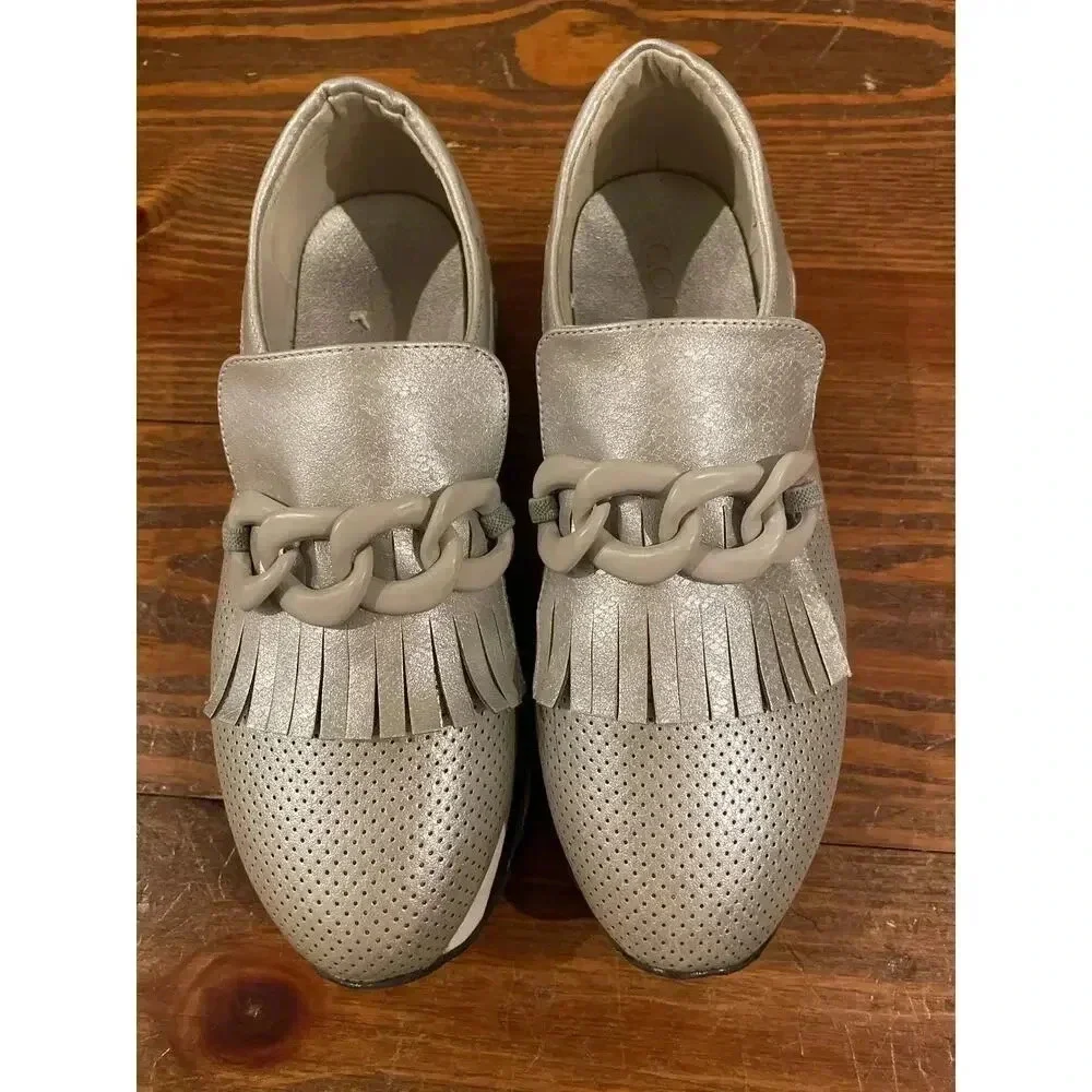 Coconuts by Matisse Women's Bess Silver Metallic Chain Perforated Loafers, 7